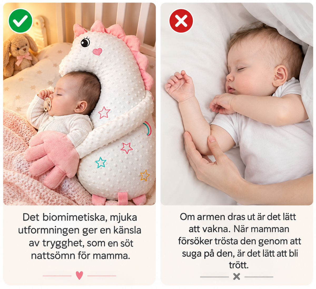 Lugnande klappkudde för baby – justerbar klapparm (65 cm)