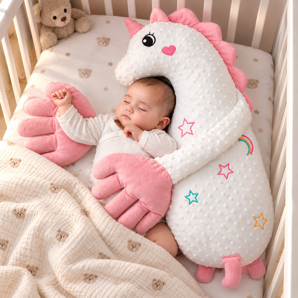 Lugnande klappkudde för baby – justerbar klapparm (65 cm)