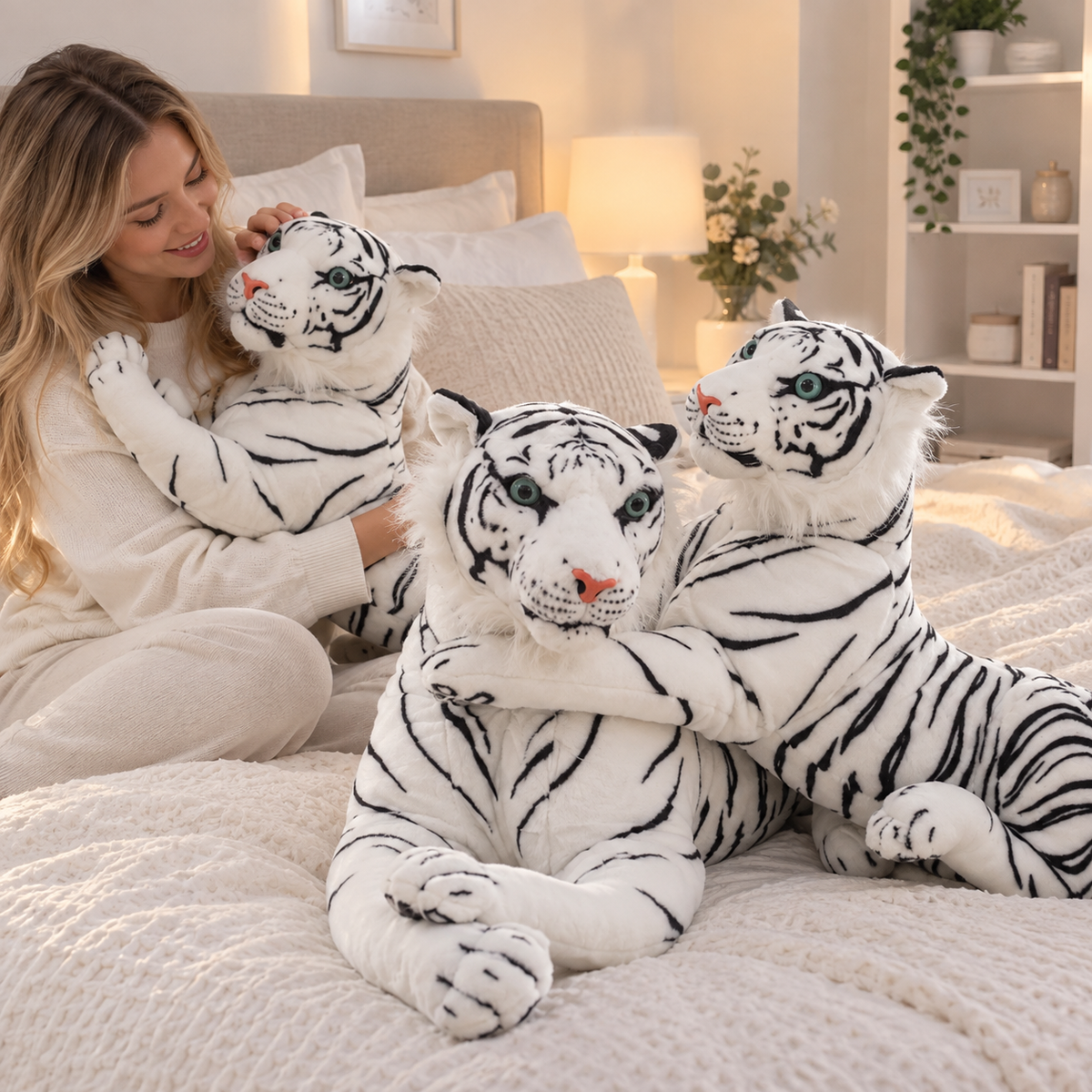 Vit tiger gosedjur – stor och mjuk (30–90 cm)