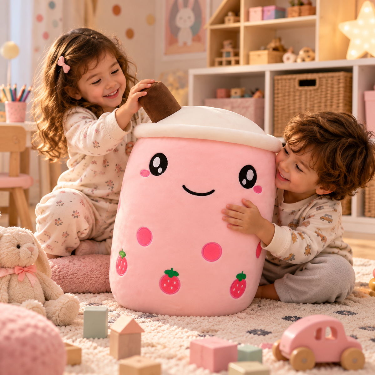 Bubble tea-kudde med sugrör – mjuk ryggkudde (24–35 cm)