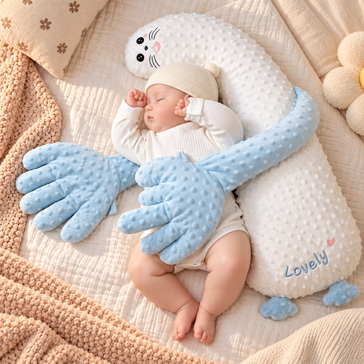 Lugnande klappkudde för baby – justerbar klapparm (65 cm)