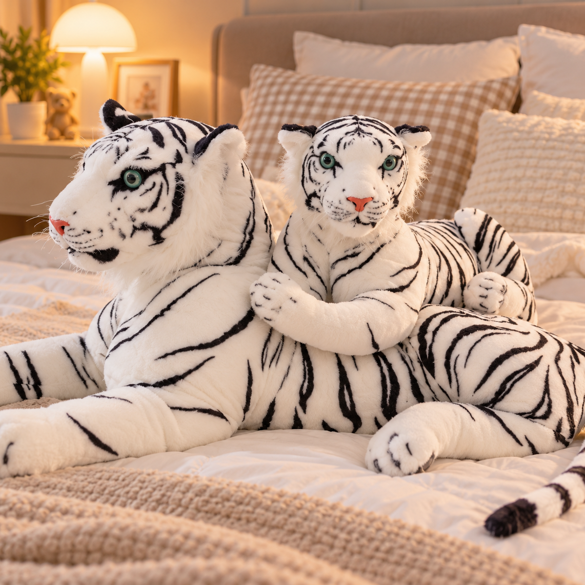 Vit tiger gosedjur – stor och mjuk (30–90 cm)