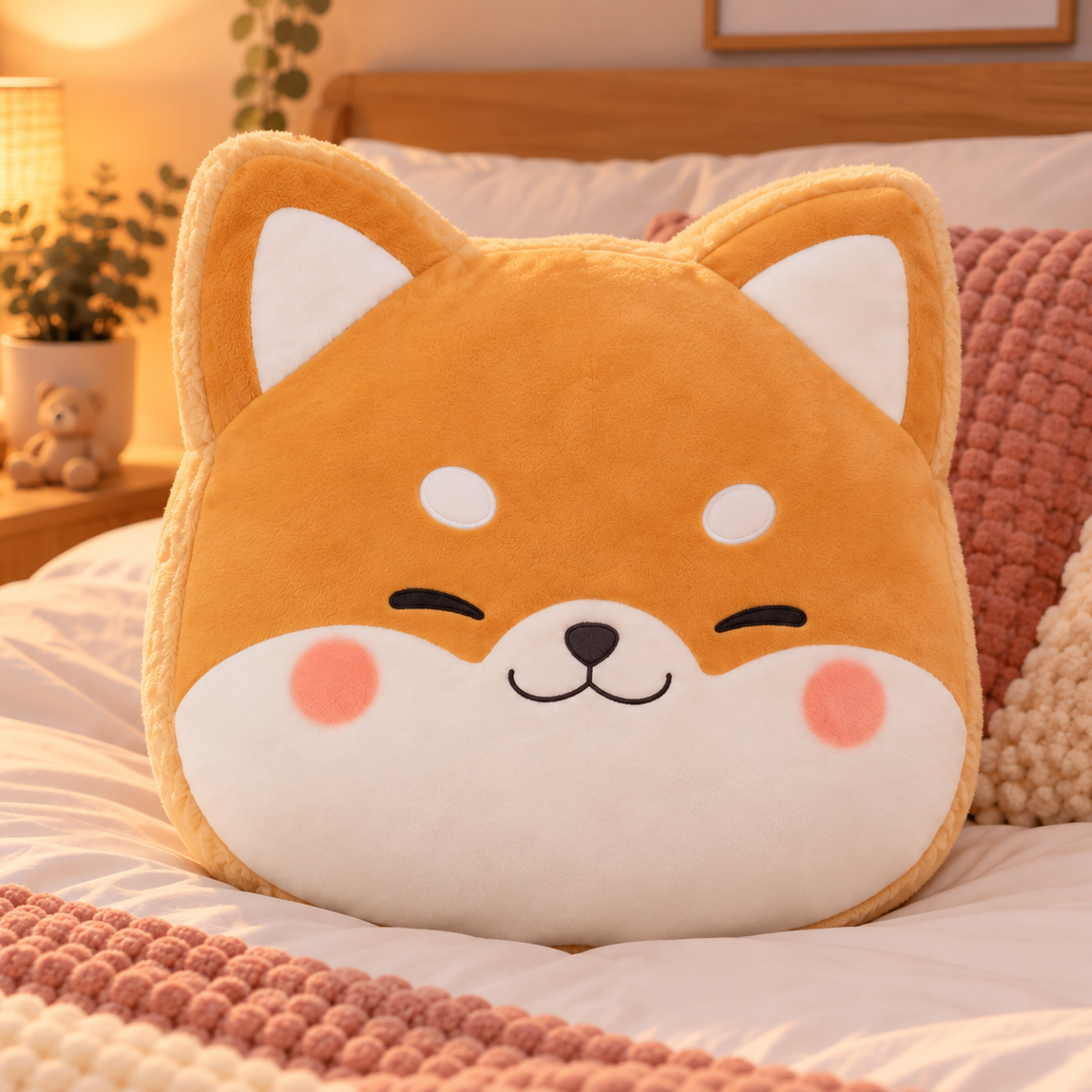 Djurhuvud-kudde – shiba inu, husky, katt eller gris (40 cm)