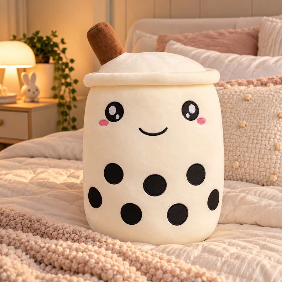 Bubble tea-kudde med sugrör – mjuk ryggkudde (24–35 cm)