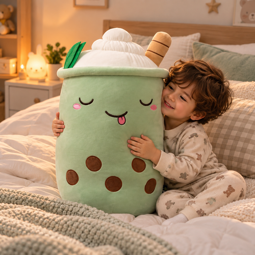 Bubble tea-kudde med sugrör – mjuk ryggkudde (24–35 cm)