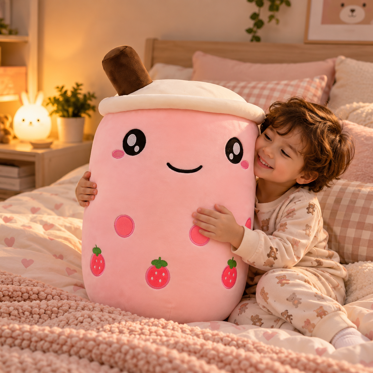 Bubble tea-kudde med sugrör – mjuk ryggkudde (24–35 cm)