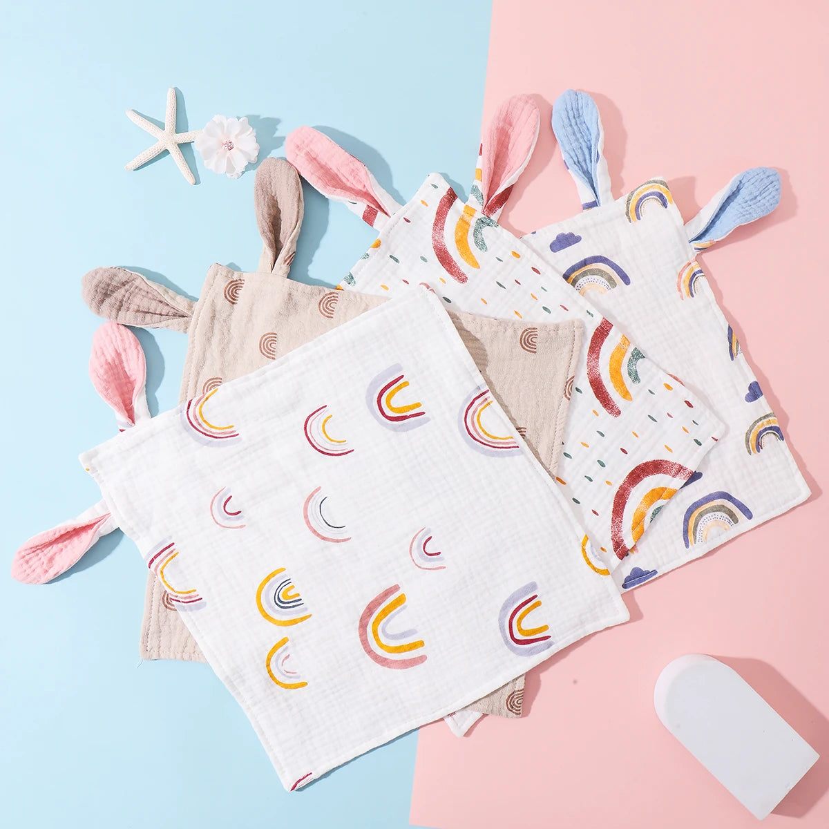 Snuttefilt i muslin med kaninöron – för baby (4 modeller)