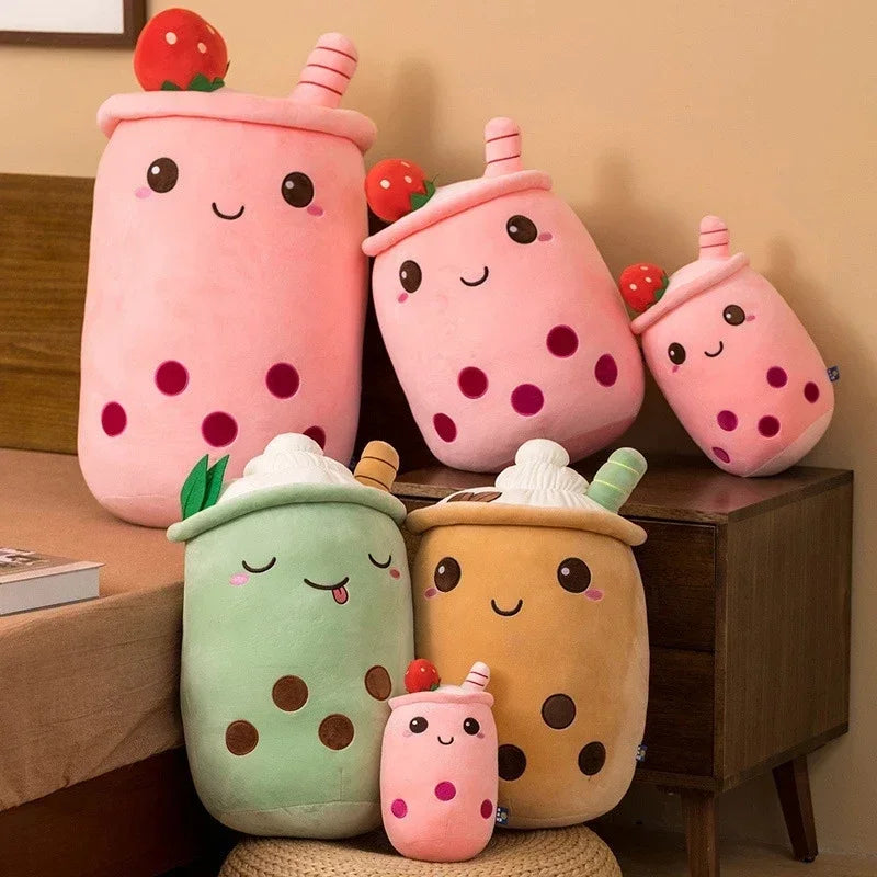 Bubble tea-kudde med sugrör – mjuk ryggkudde (24–35 cm)
