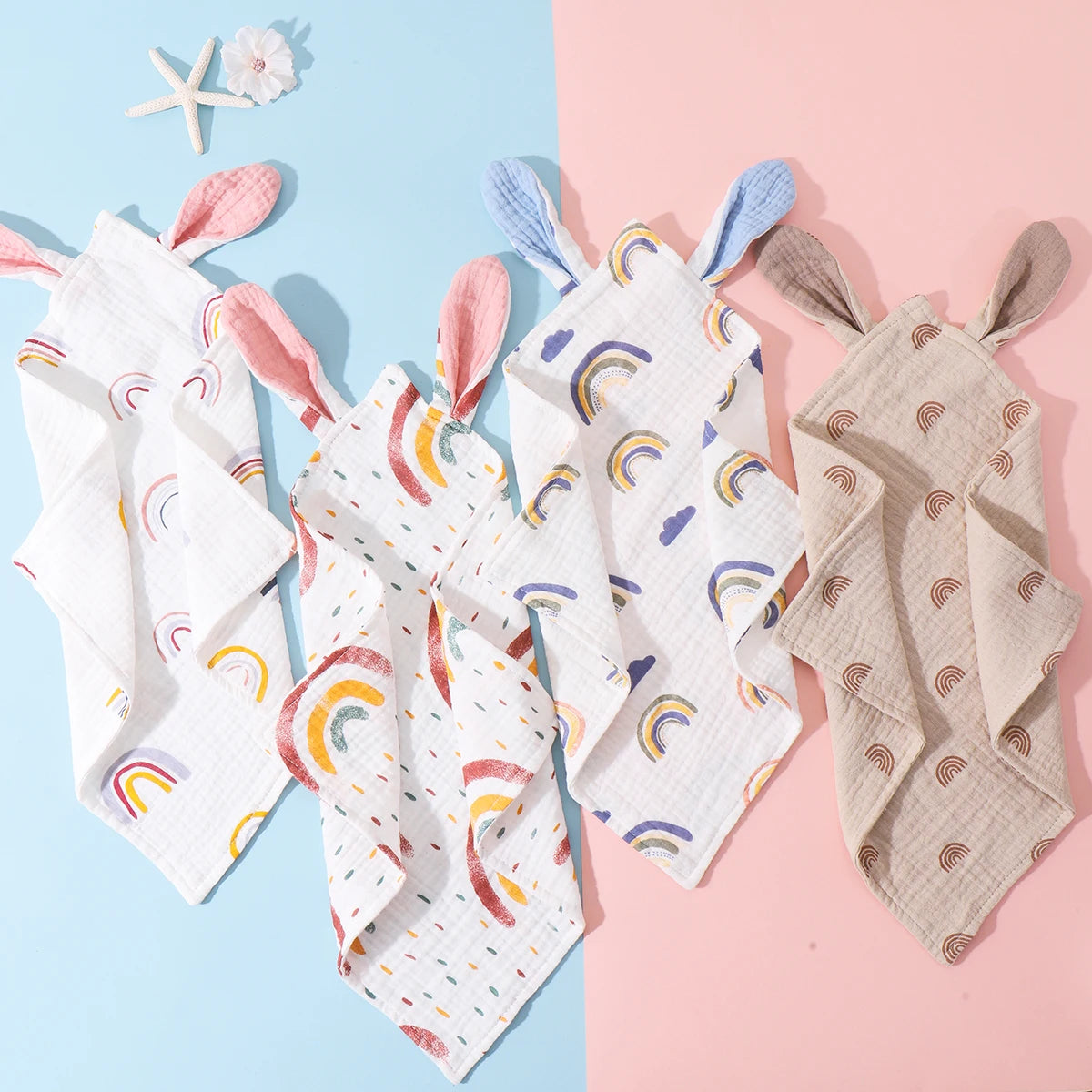 Snuttefilt i muslin med kaninöron – för baby (4 modeller)