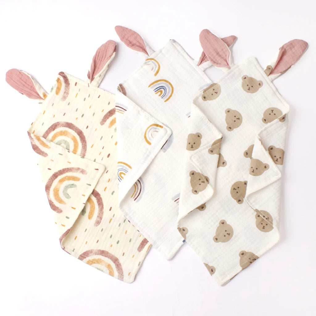 Snuttefilt i muslin med kaninöron – mjuk sovfilt för baby (2 modeller)